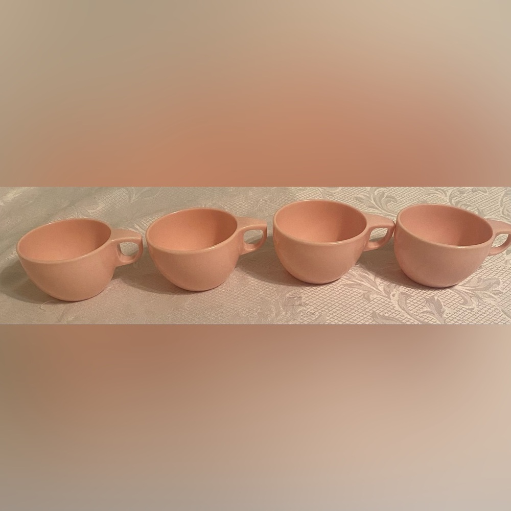 Set of Four Pink Vintage Watertown Ware Lifetime Melamine Teacups.